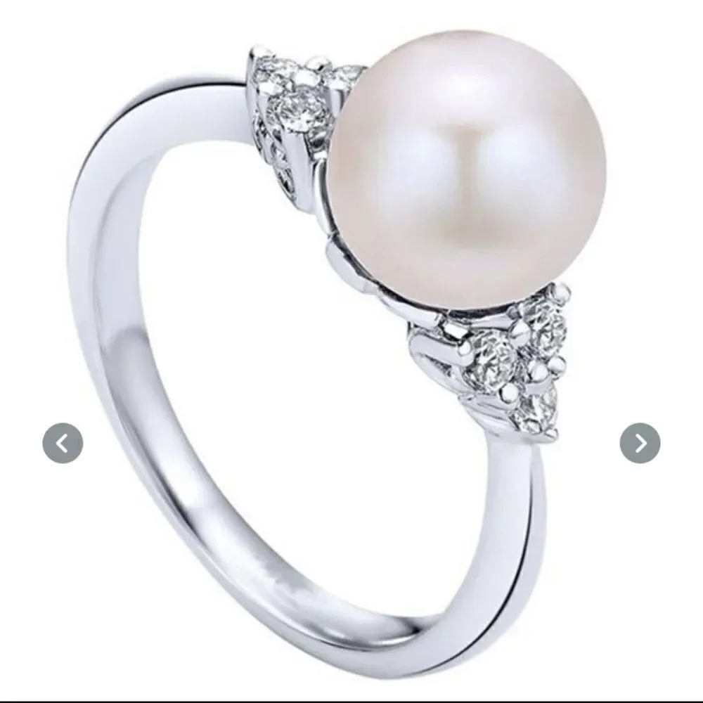Pearl Diamond Silver Ring 6